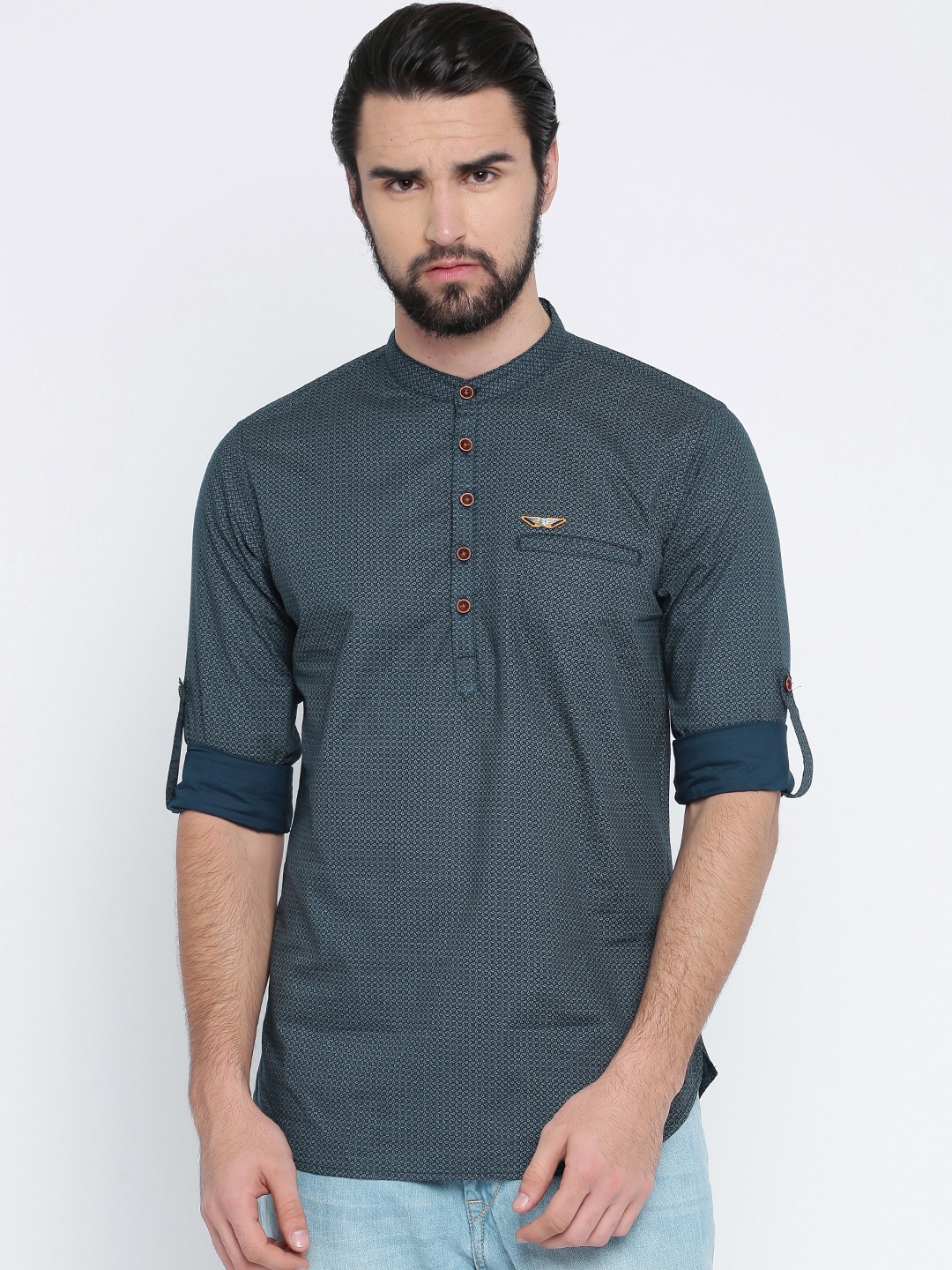

The Indian Garage Co Men Blue Printed Straight Kurta