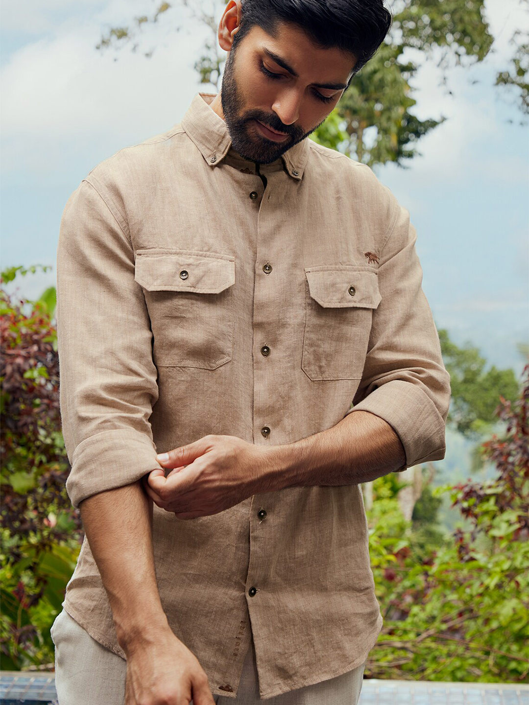 

Andamen Premium Button-Down Collar Linen Casual Shirt, Brown