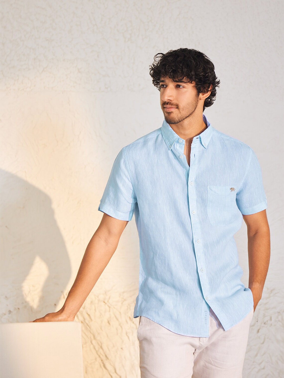 

Andamen Premium Slim Fit Linen Casual Shirt, Blue
