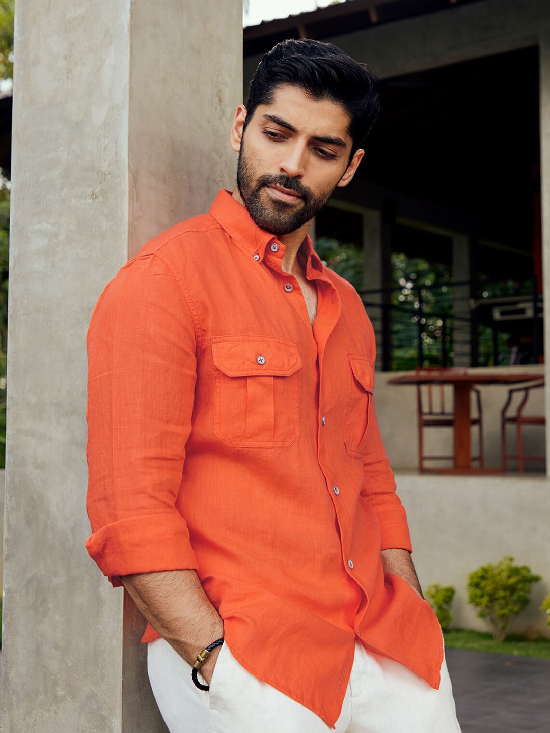 

Andamen Premium Button-Down Collar Linen Casual Shirt, Orange
