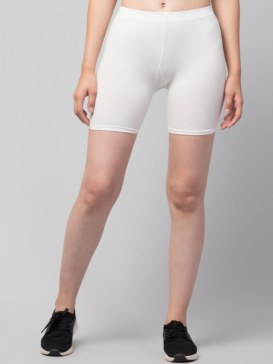 

Apraa & Parma Women Mid-Rise Above Knee Slim Fit Pure Cotton Sports Shorts, White