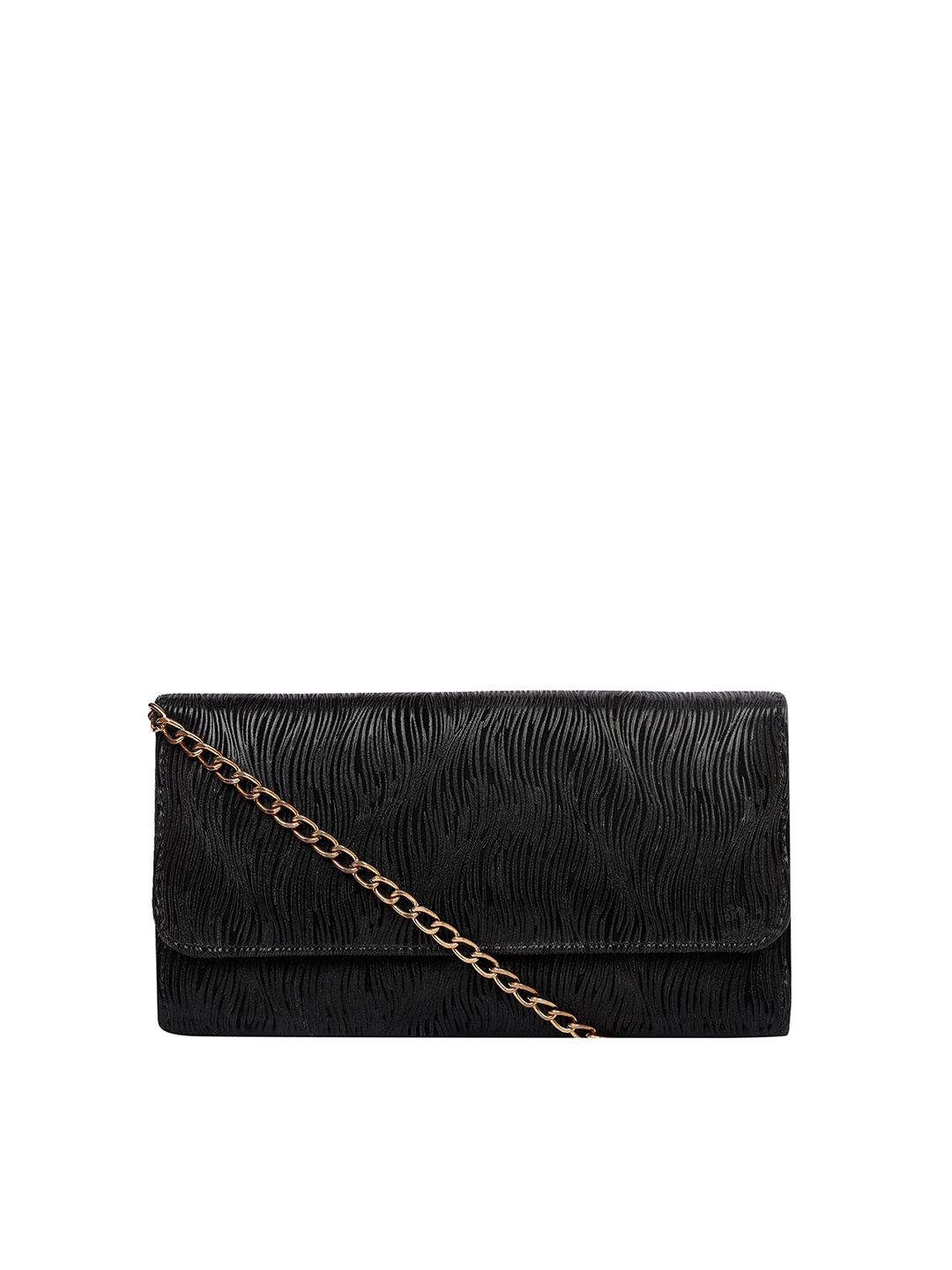 

Marie Claire Black & Gold-Toned Synthetic Envelope Clutch With Shoulder Strap