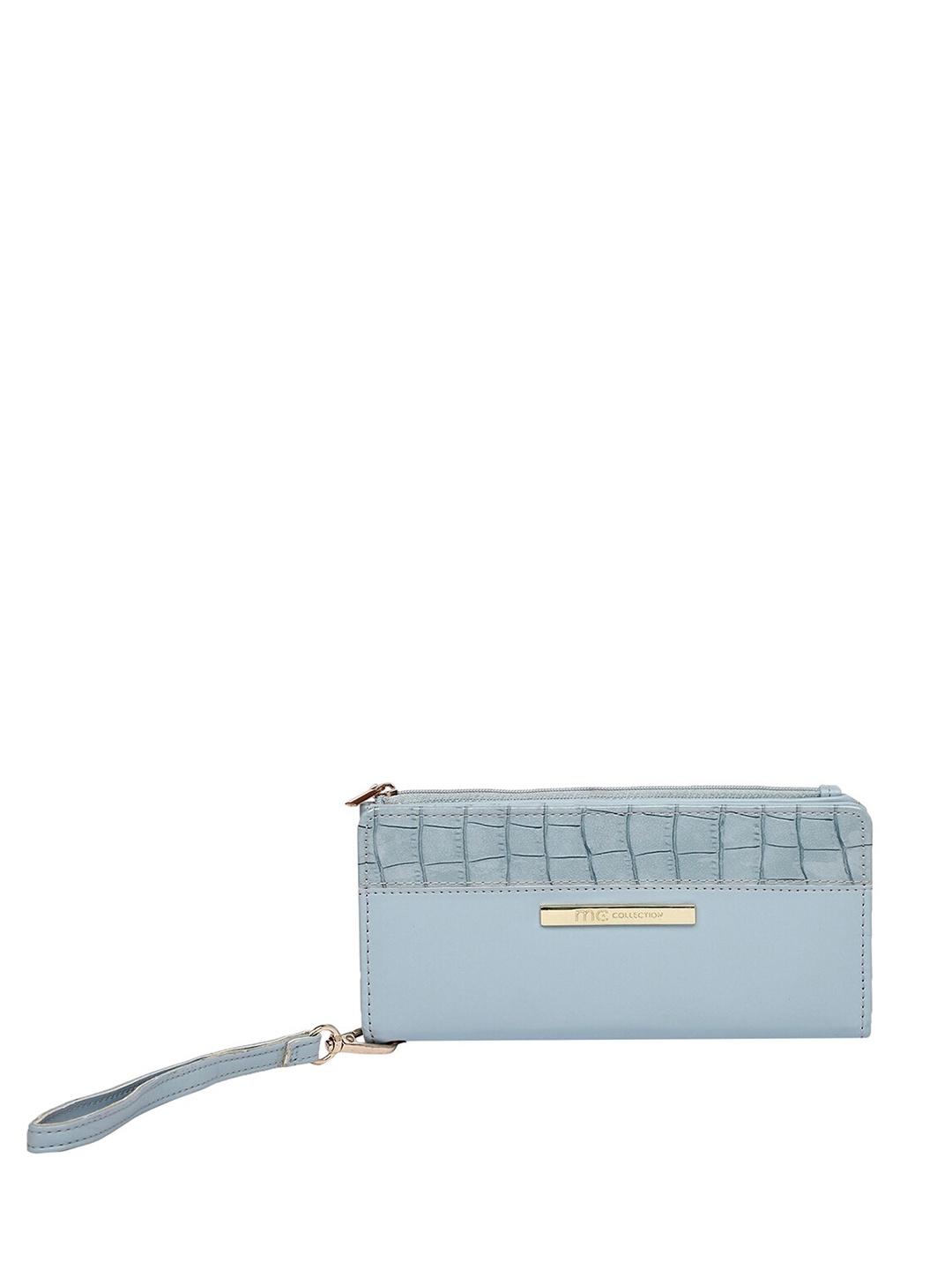 

Marie Claire Blue & Gold-Toned Textured Synthetic Purse Clutch With Wrist Loop