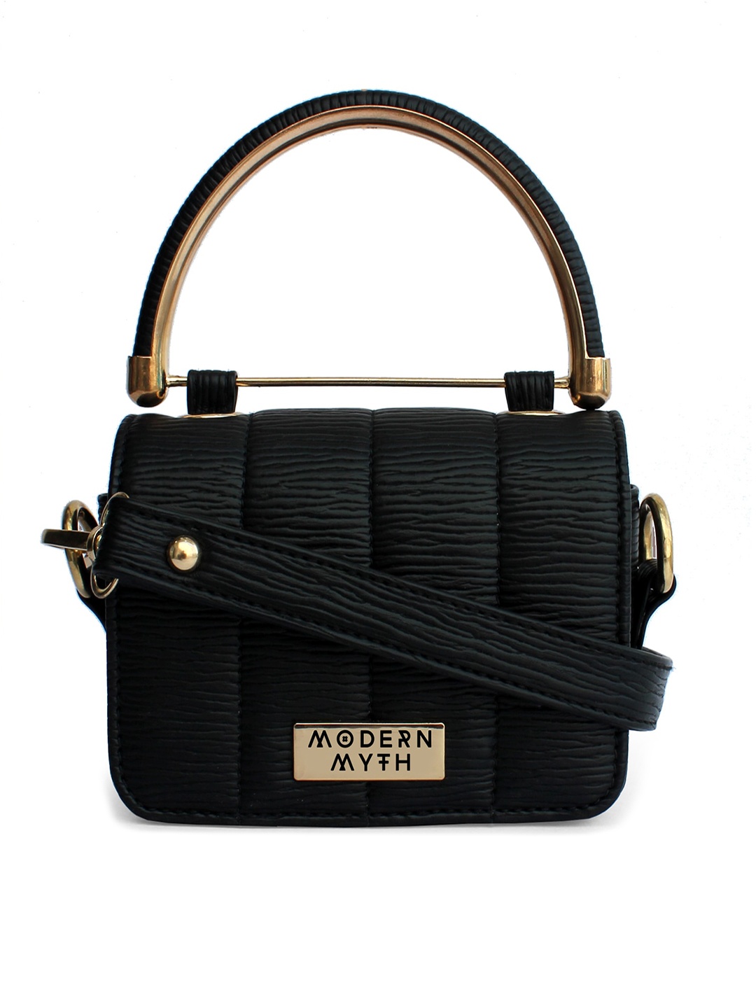 

MODERN MYTH Black Textured Structured Handheld Bag