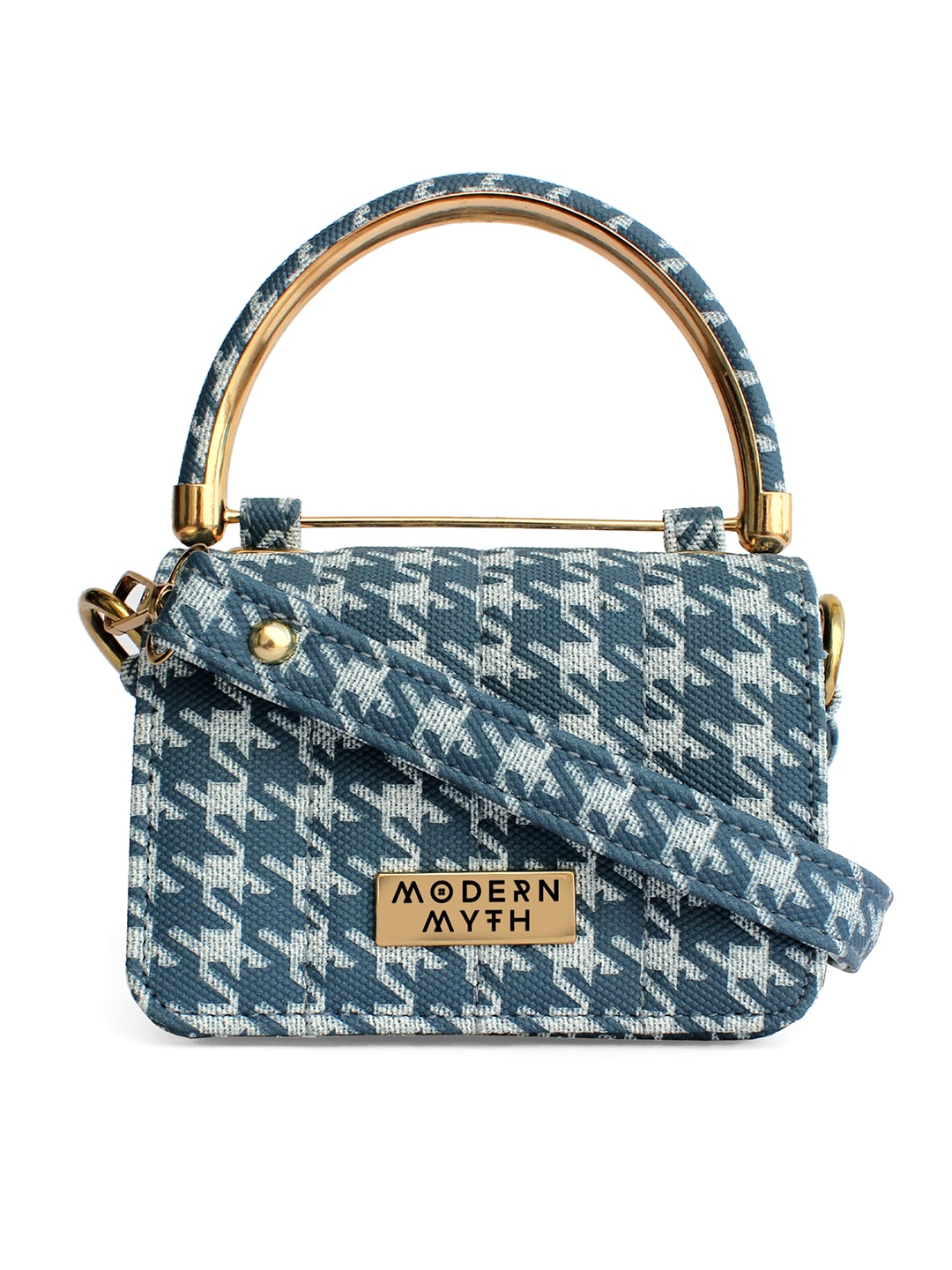 

MODERN MYTH Blue Structured Shoulder Bag with Tasselled
