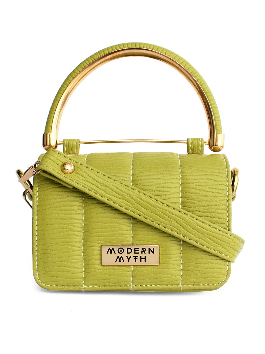 

MODERN MYTH Green Textured Bucket Satchel with Tasselled