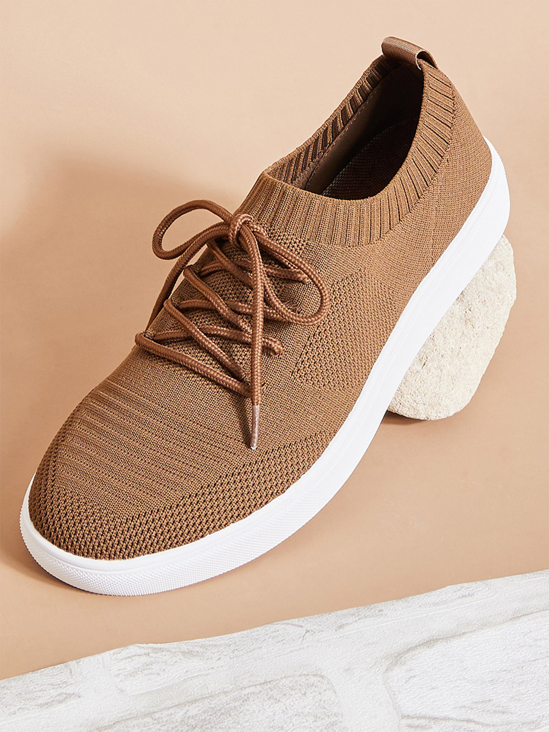 

Styli Men Woven Design Textile Contrast Sneakers, Brown