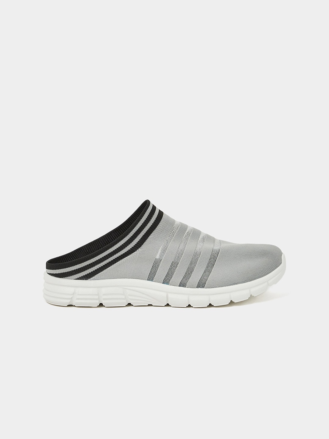 

Styli Men Striped Mesh Mule Sneakers, Grey