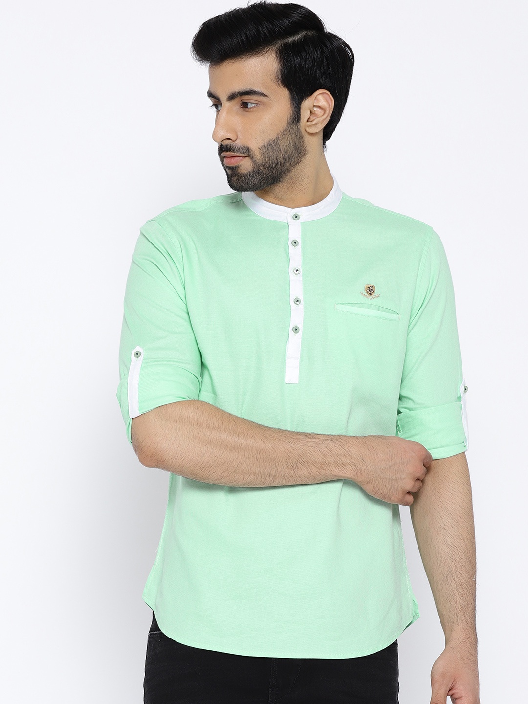 

The Indian Garage Co Men Green Solid Straight Kurta