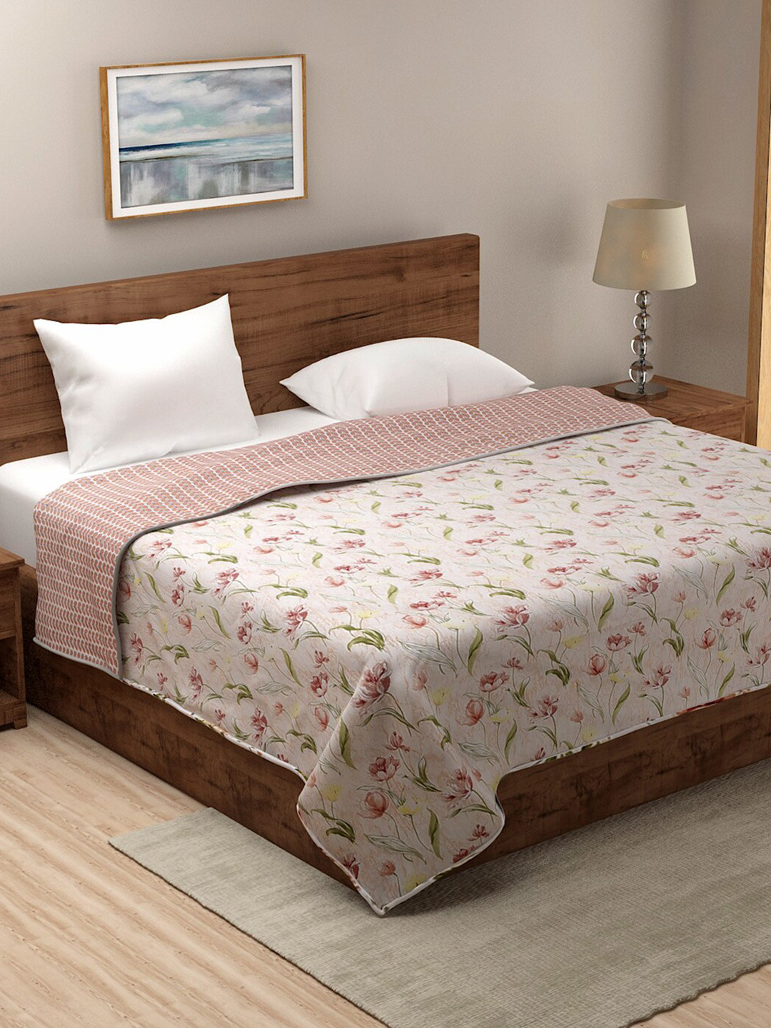 

Rajasthan Decor Peach-Coloured & Pink Floral AC Room Cotton 120 GSM Double Bed Dohar