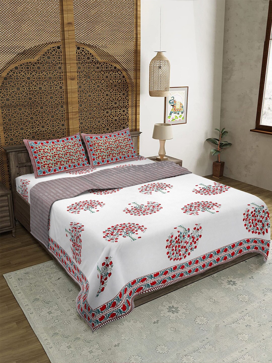 

Rajasthan Decor White & Red Ethnic Motifs AC Room Cotton 120 GSM Double Bed Dohar