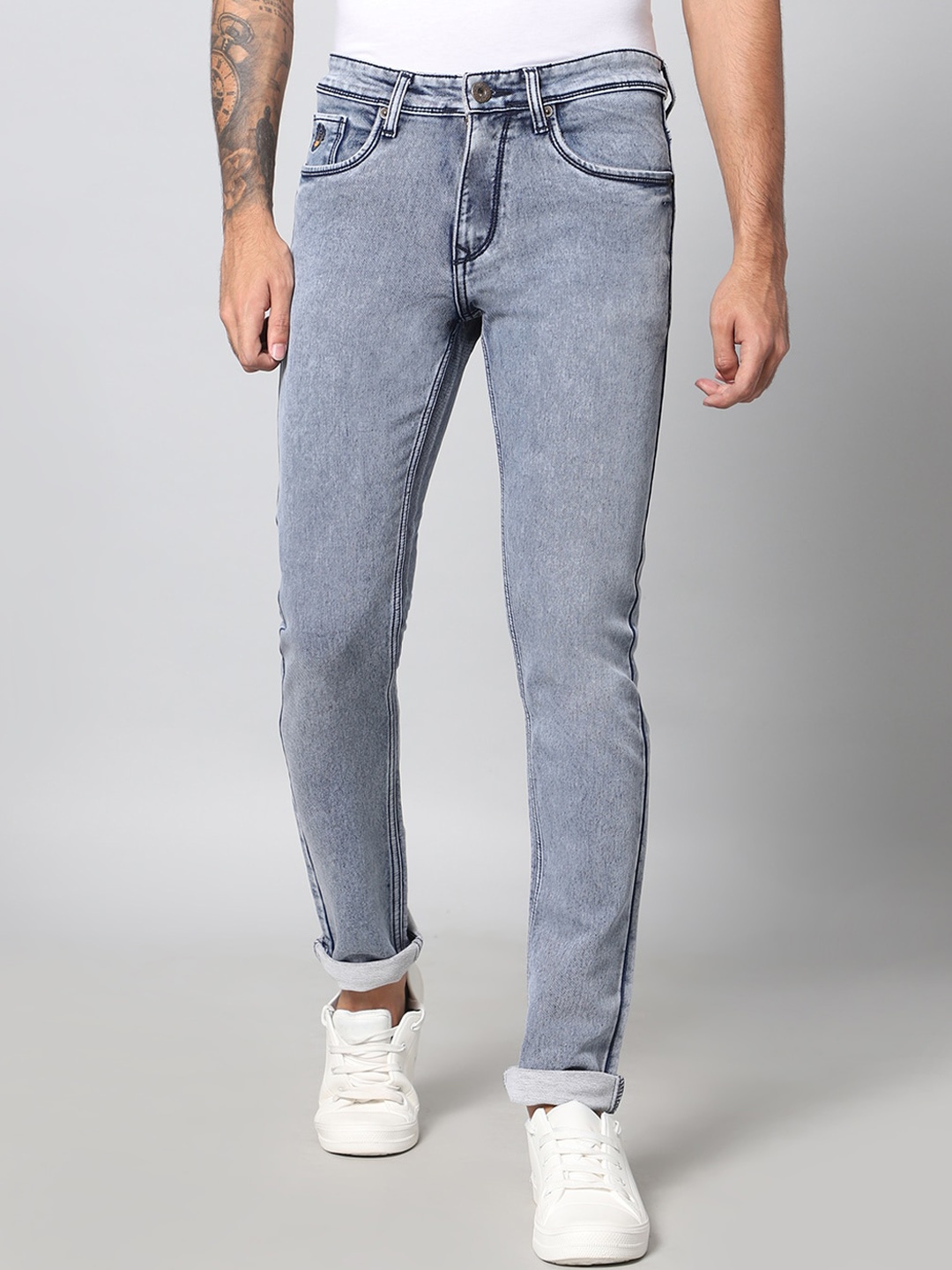 

HJ HASASI Men Mid-Rise Clean Look Pure Cotton Relaxed Fit Stretchable Jeans, Blue