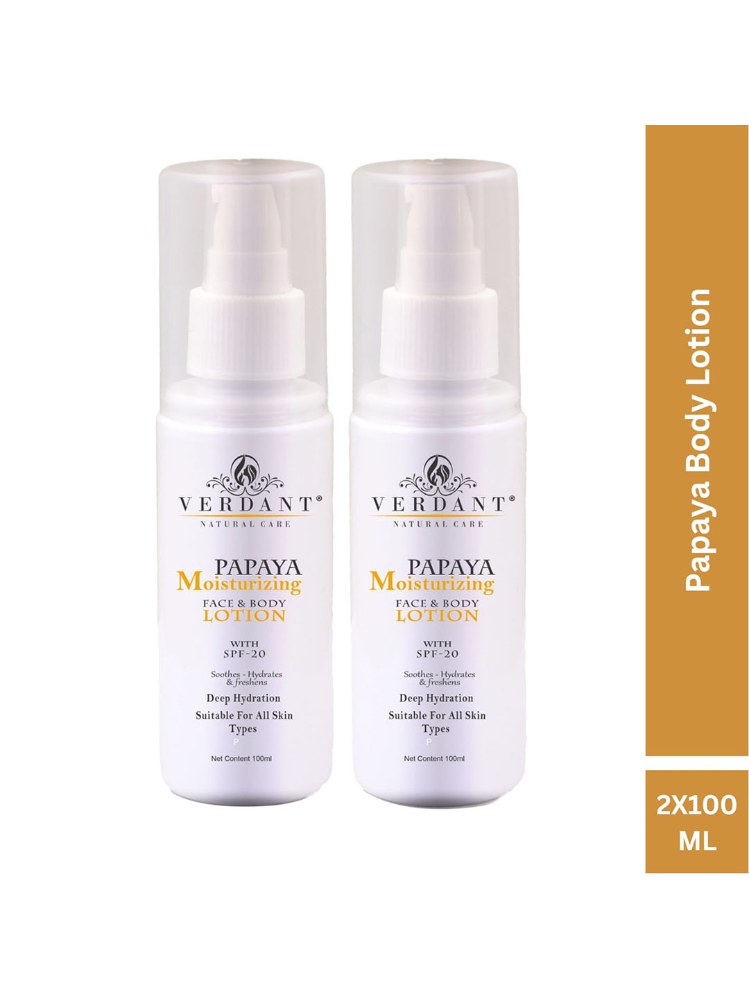 

Verdant Natural Care Set Of 2 SPF 20 Moisturising Papaya Body Lotions-100ml Each, White