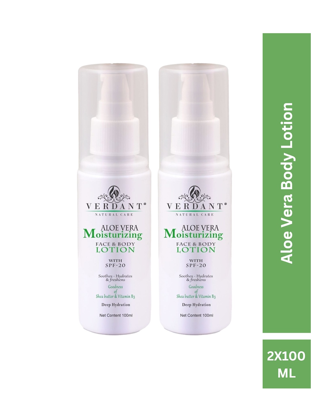 

Verdant Natural Care Set Of 2 SPF 20 Aloe Vera Moisturising Body Lotions-100ml Each, White