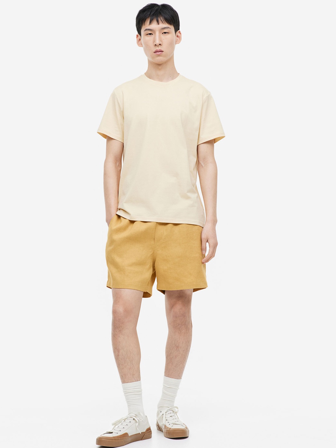 

H&M Men Regular Fit Pure Linen Shorts, Yellow