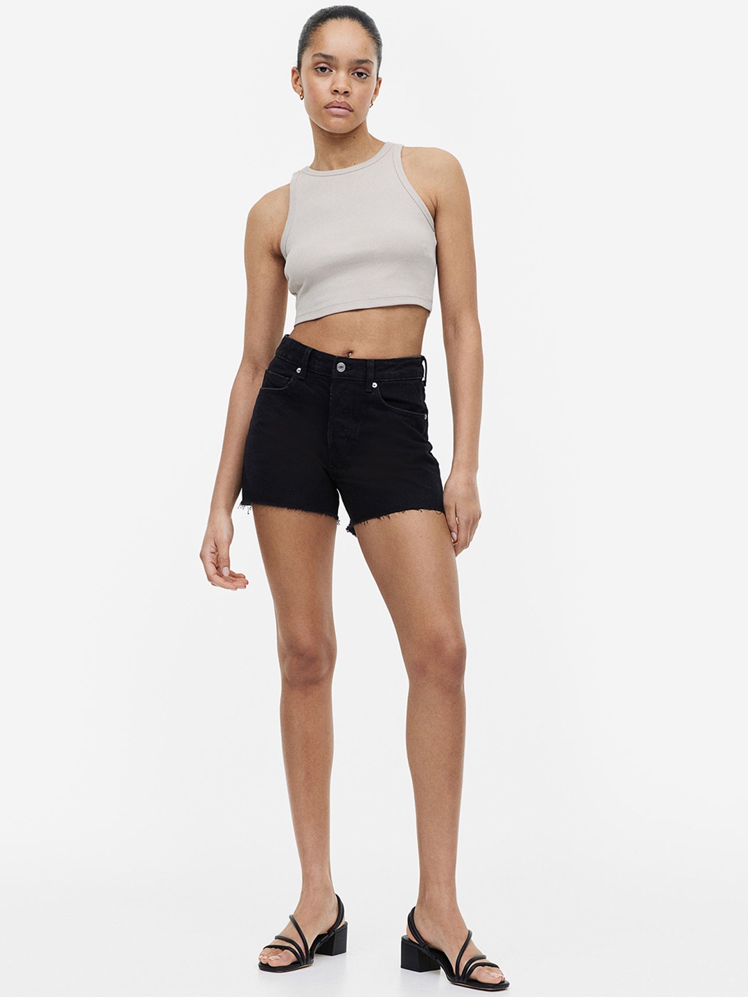 

H&M Women High Denim Shorts, Black