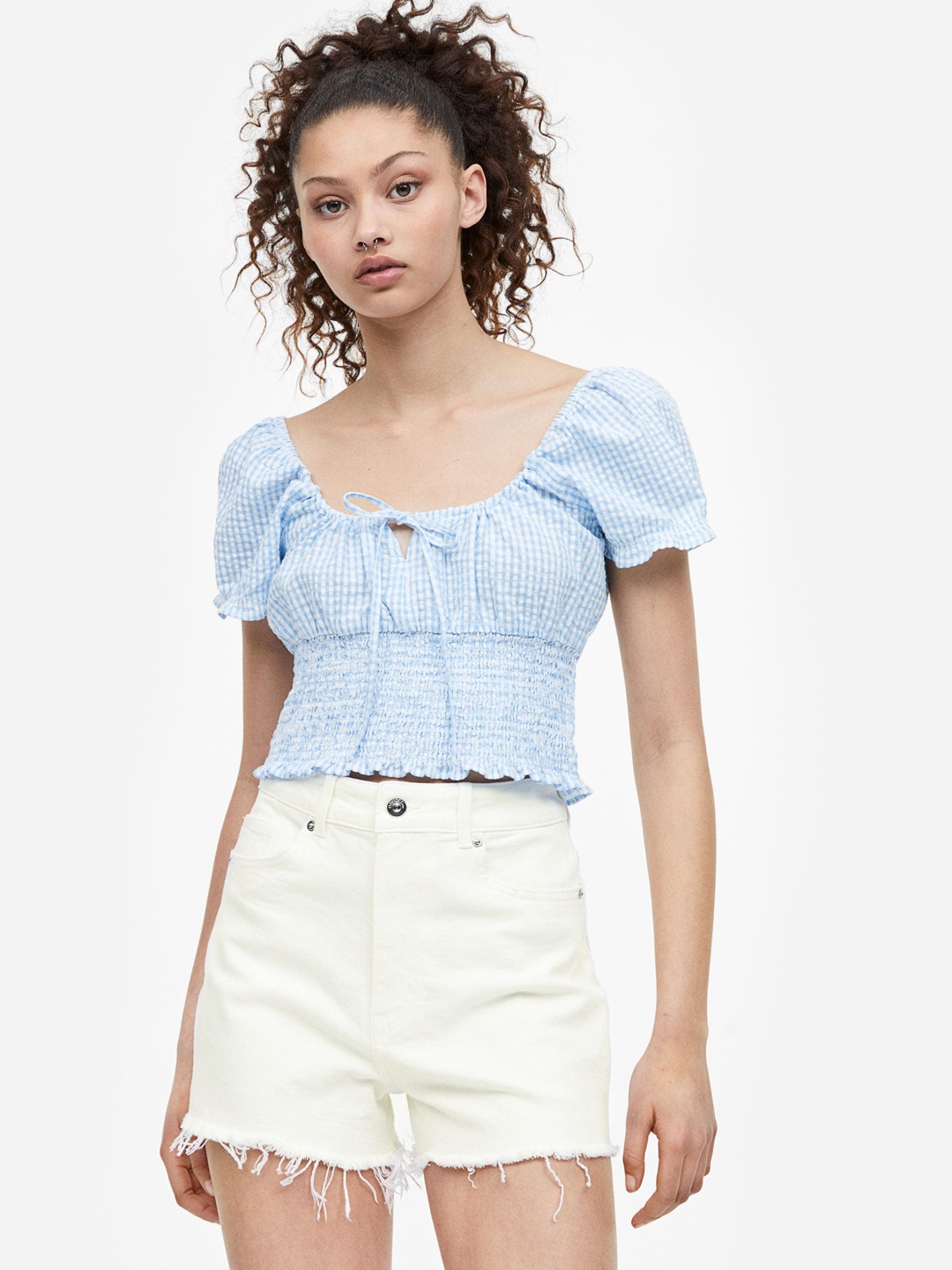 

H&M Women High-Waisted Denim Shorts, White