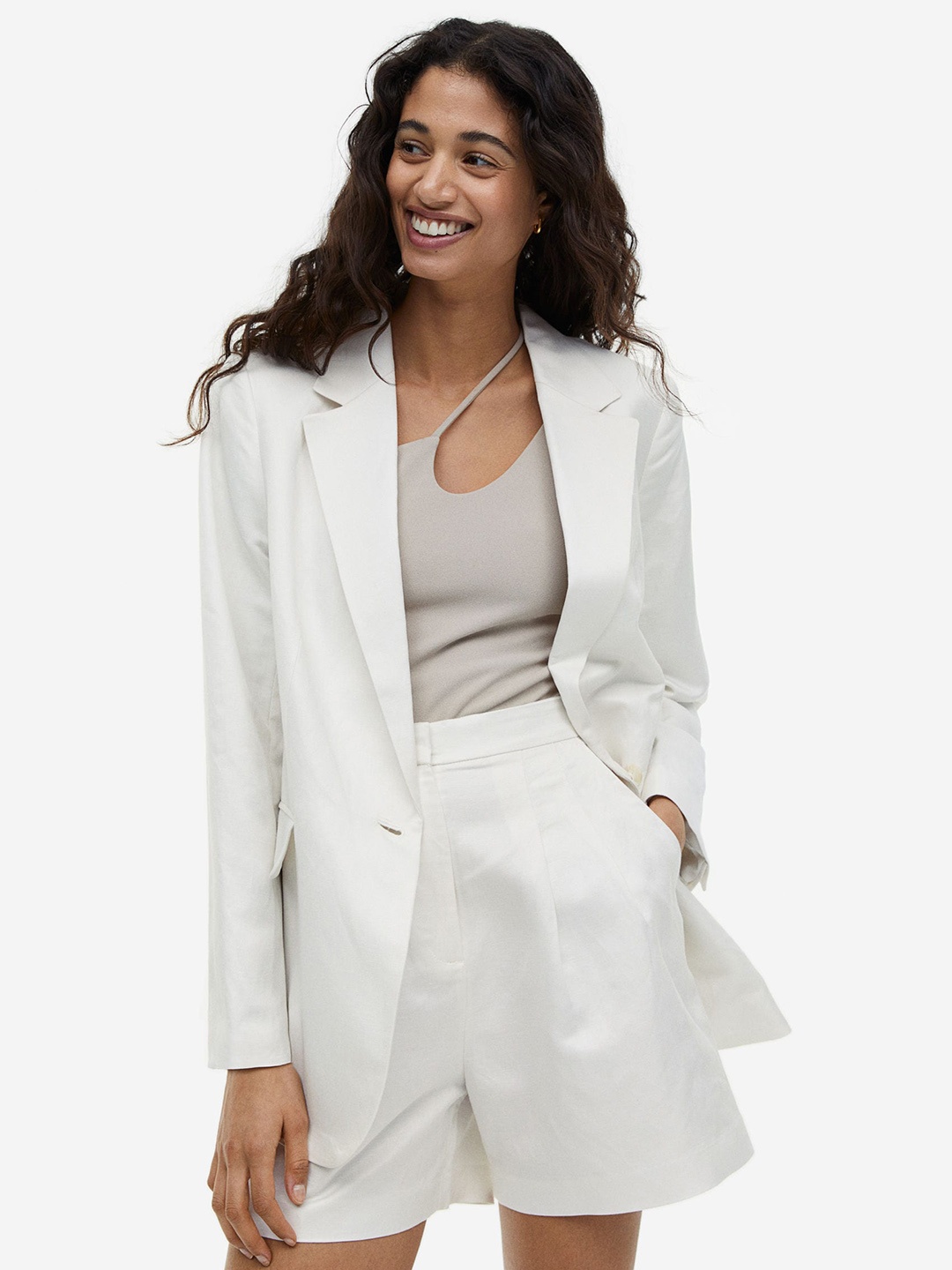 

H&M Women Linen-Blend Shorts, White