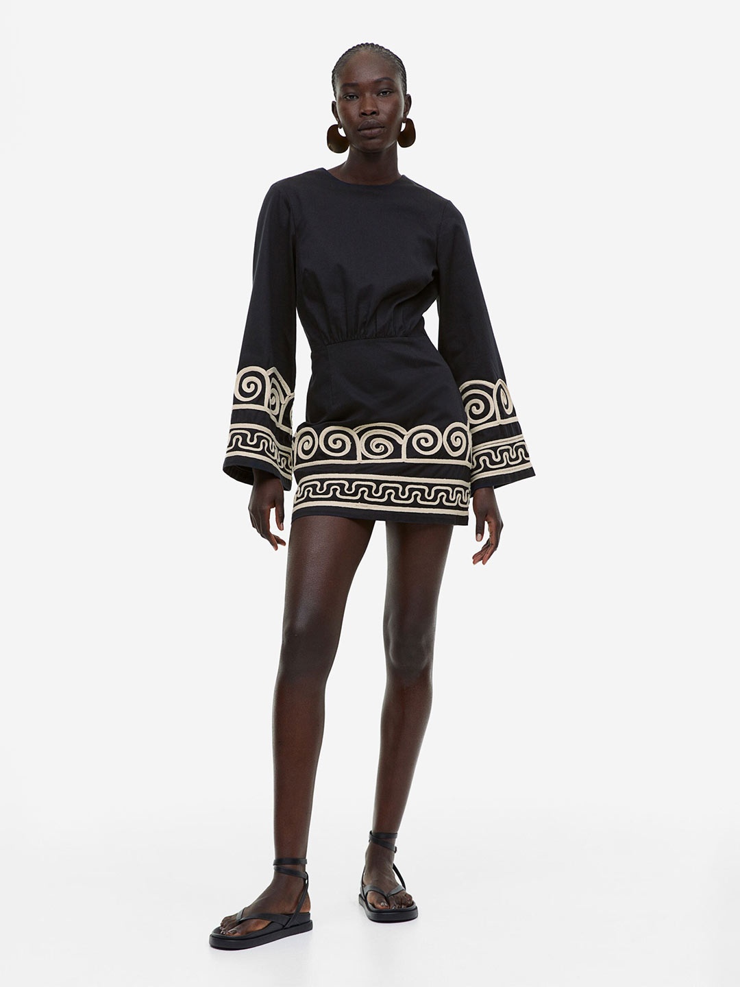 

H&M Embroidered Lyocell-blend Dress, Black