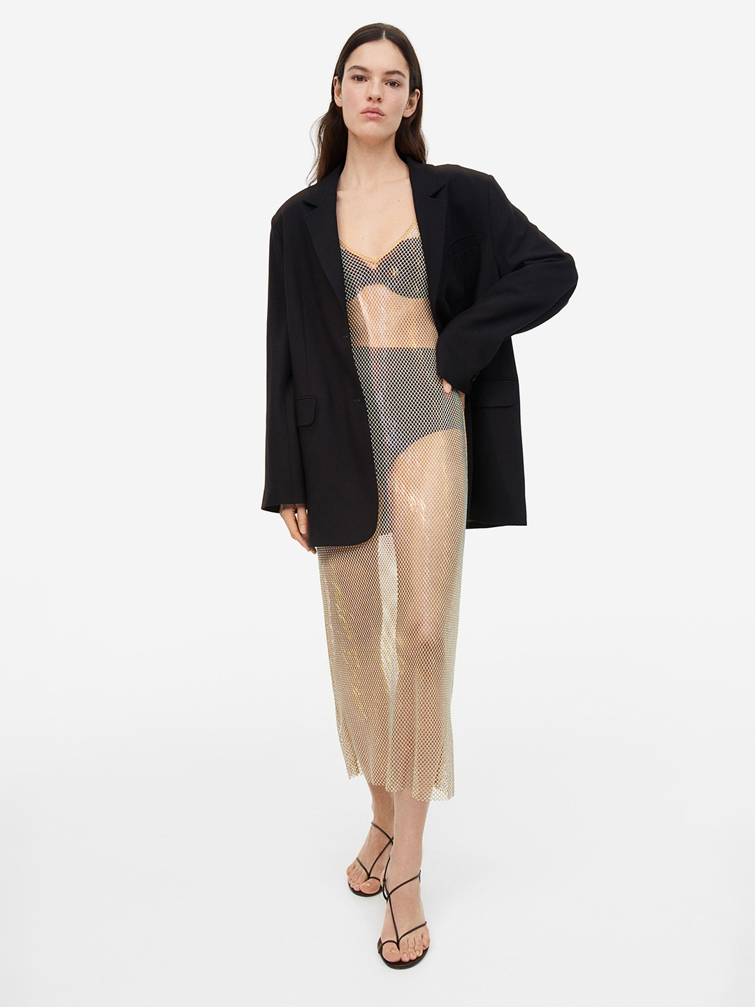 

H&M Embellished Mesh Dress, Beige