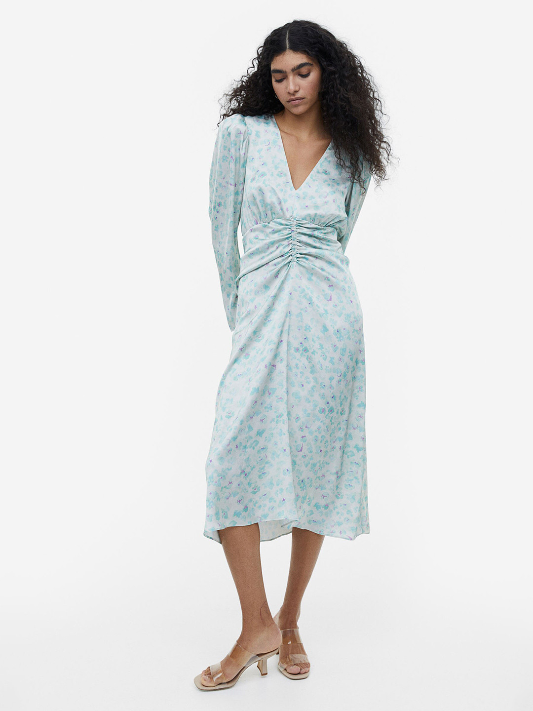 

H&M Women Gathered Satin Dress, White