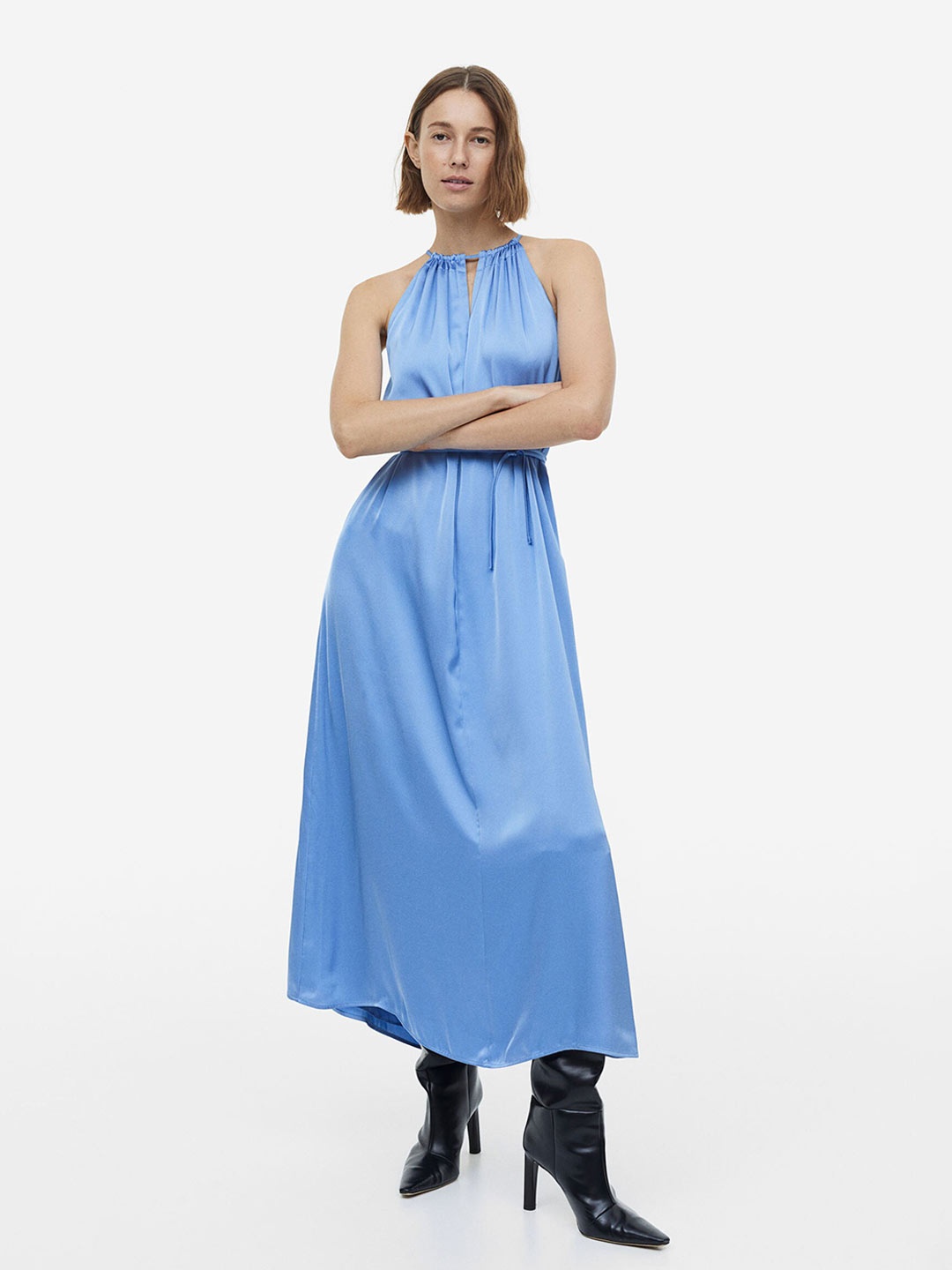 

H&M Long Satin Dress, Blue