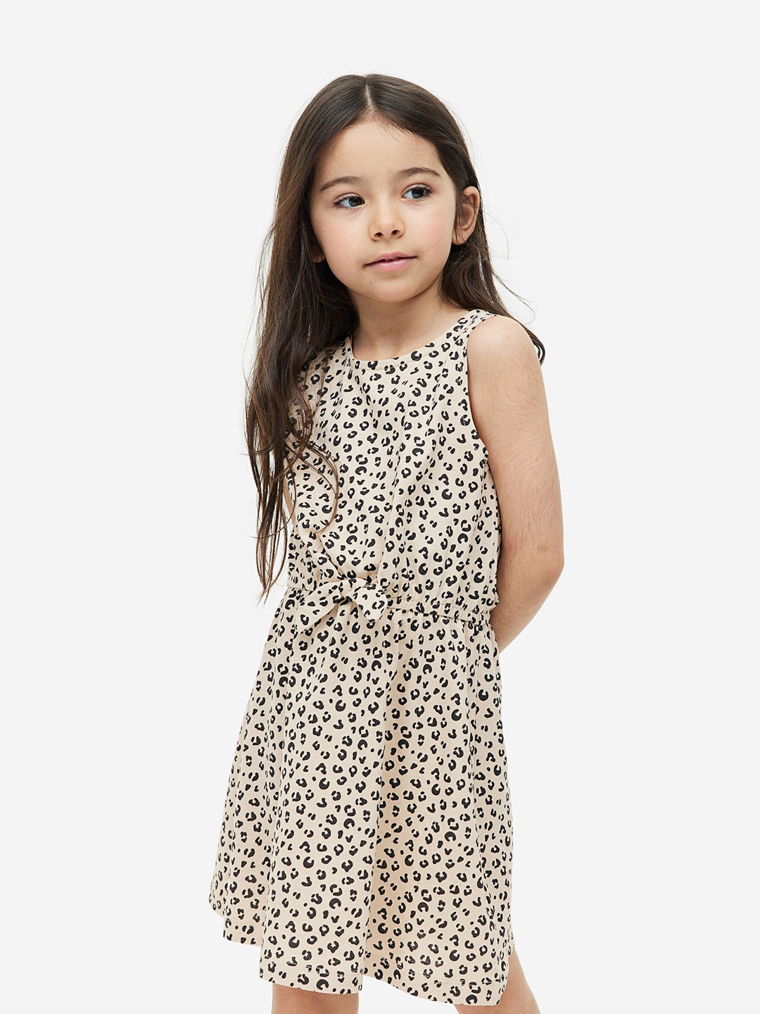 

H&M Girls Tie-Detail Pure Cotton Dress, Beige