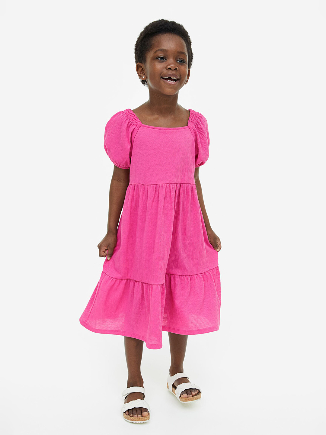 

H&M Girls Textured Jersey Dress, Pink