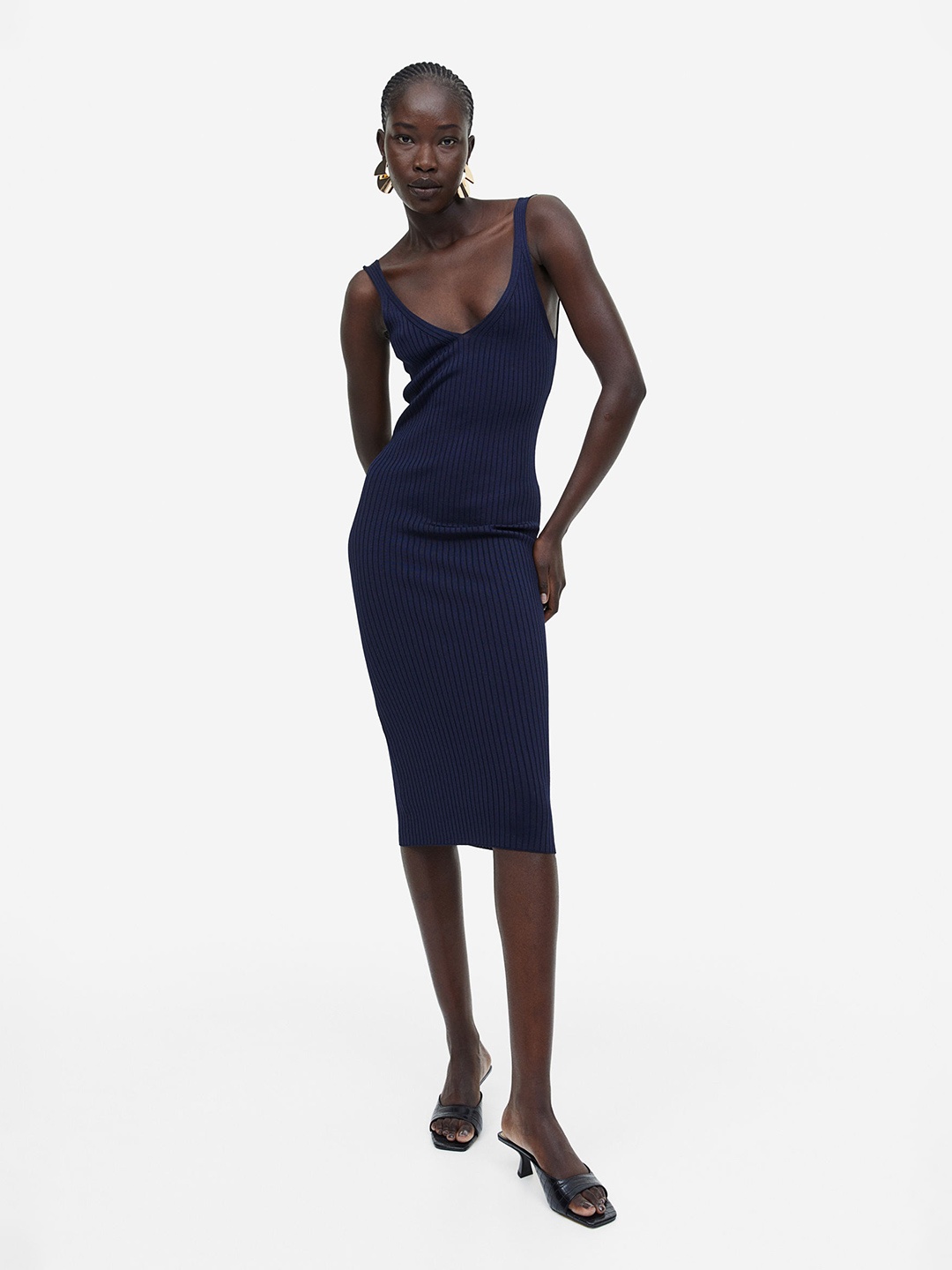 

H&M Rib-Knit Bodycon Dress, Navy blue