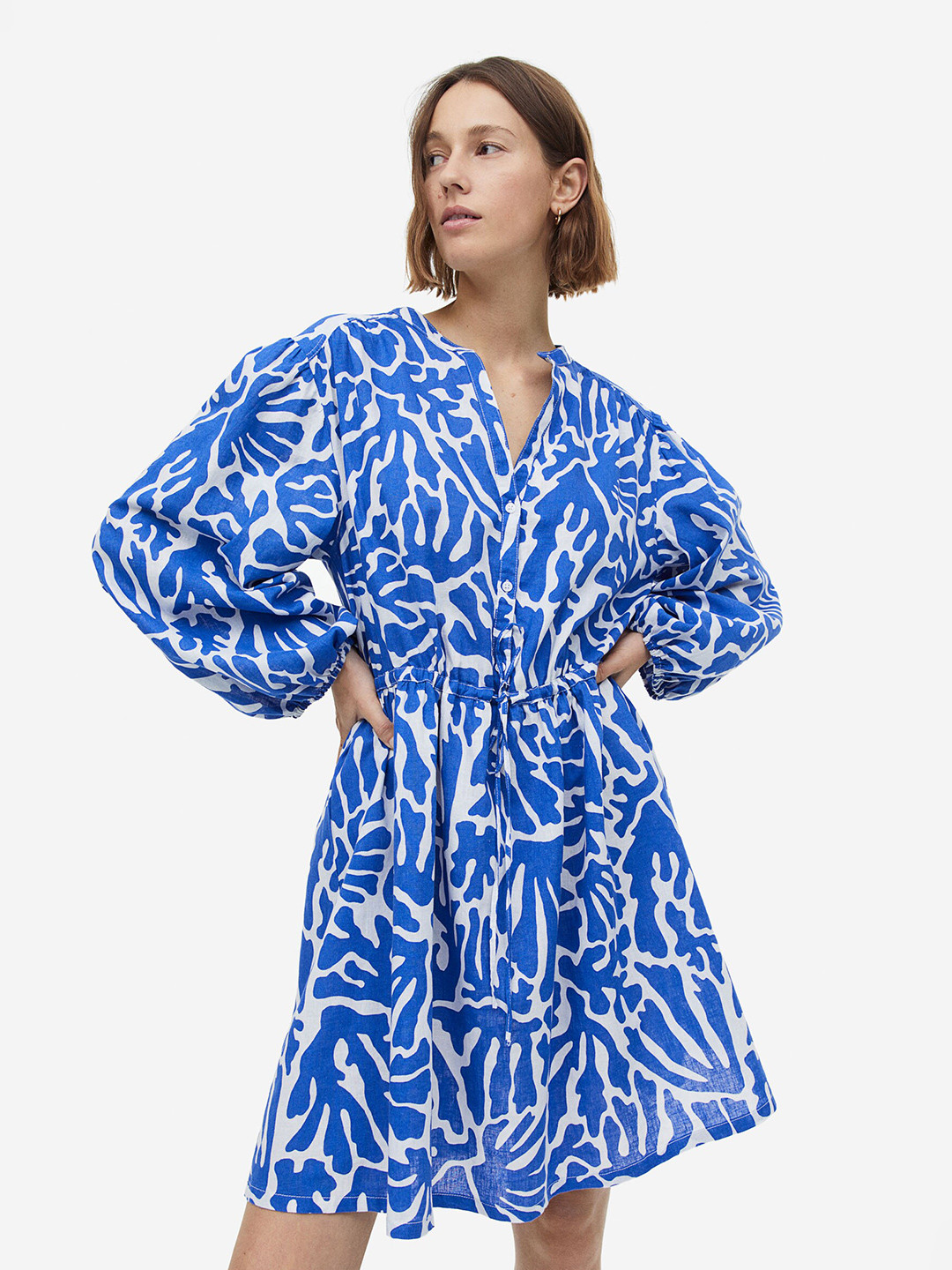

H&M Linen-Blend Dress, Blue