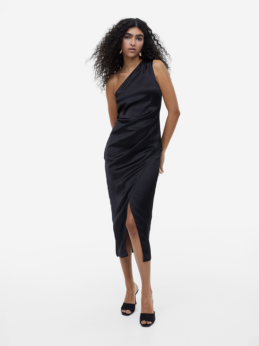 

H&M One-Shoulder Satin Dress, Black