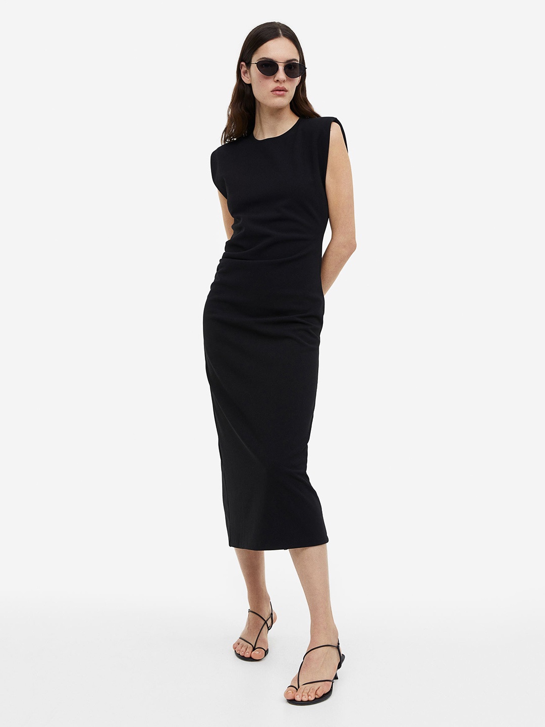 

H&M Draped Shoulder-Pad Dress, Black