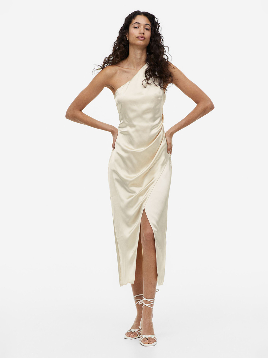 

H&M One-Shoulder Satin Dress, Off white