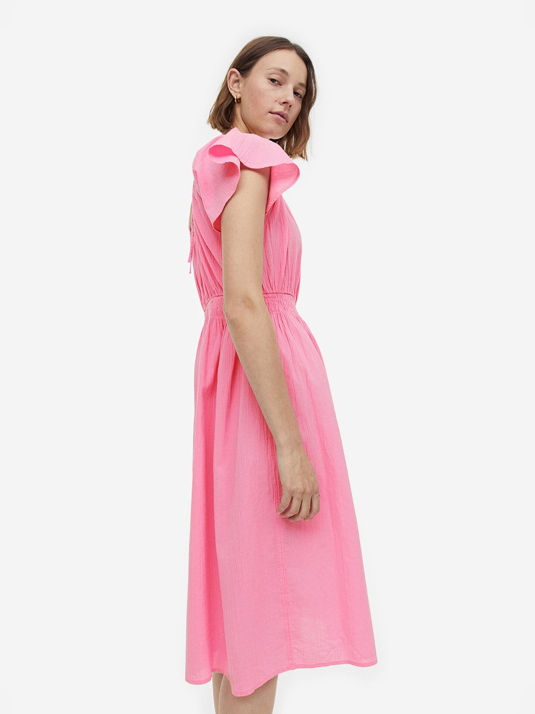 

H&M Crinkled Cotton Dress, Pink