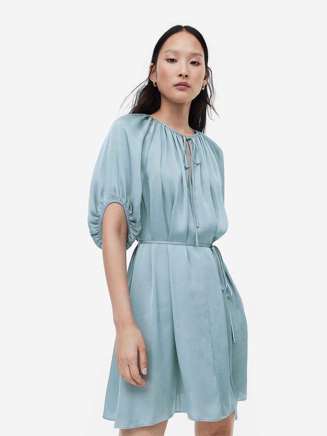 

H&M Tie-Detail Satin Dress, Blue