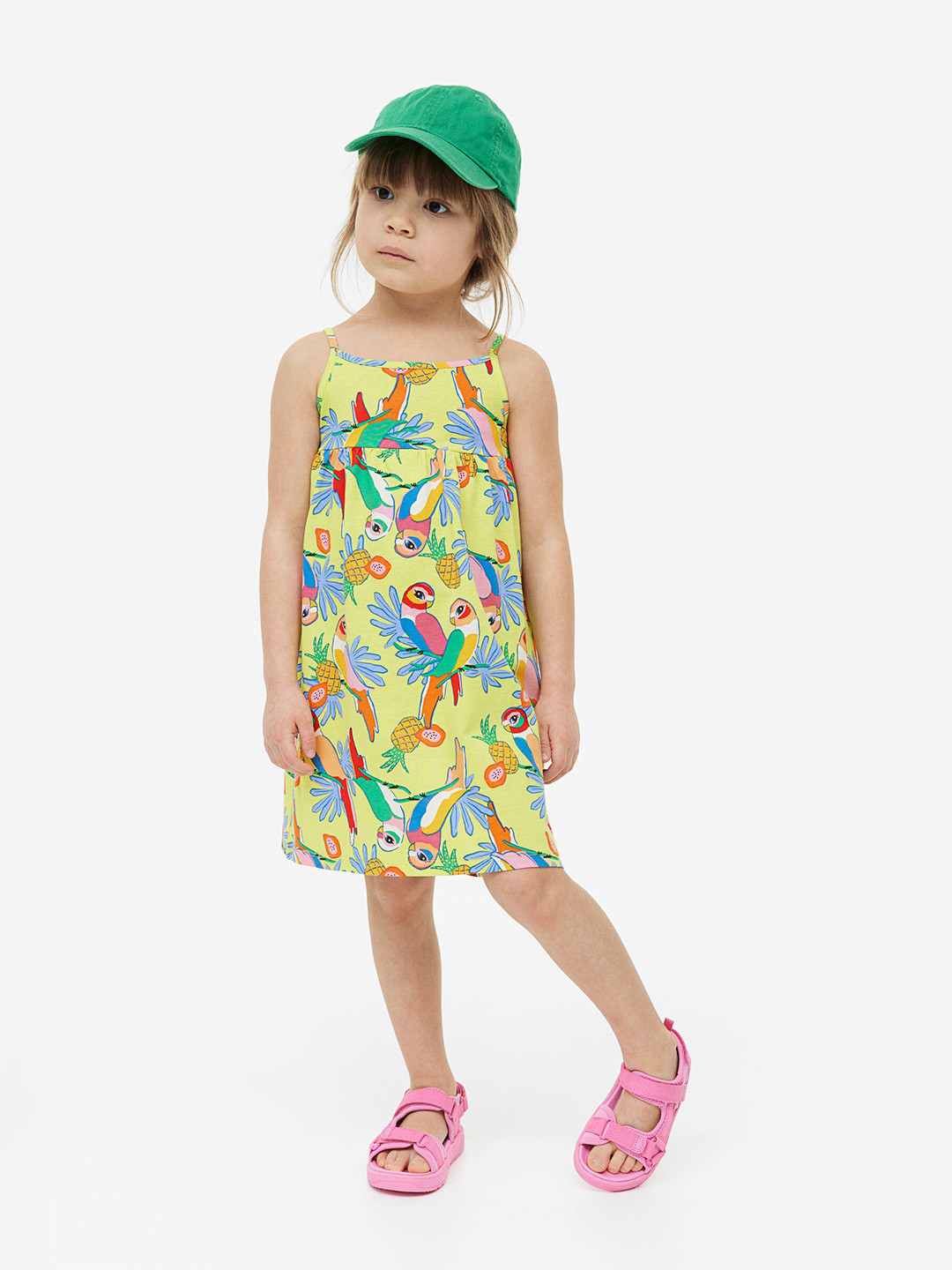 

H&M Girls Patterned Cotton Dress, Lime green