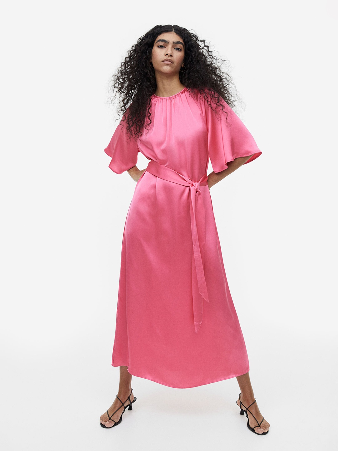 

H&M Tie-Belt Satin Dress, Pink