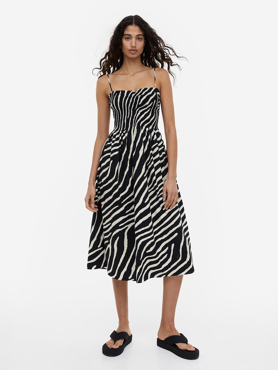 

H&M Smocked Cotton Dress, Black