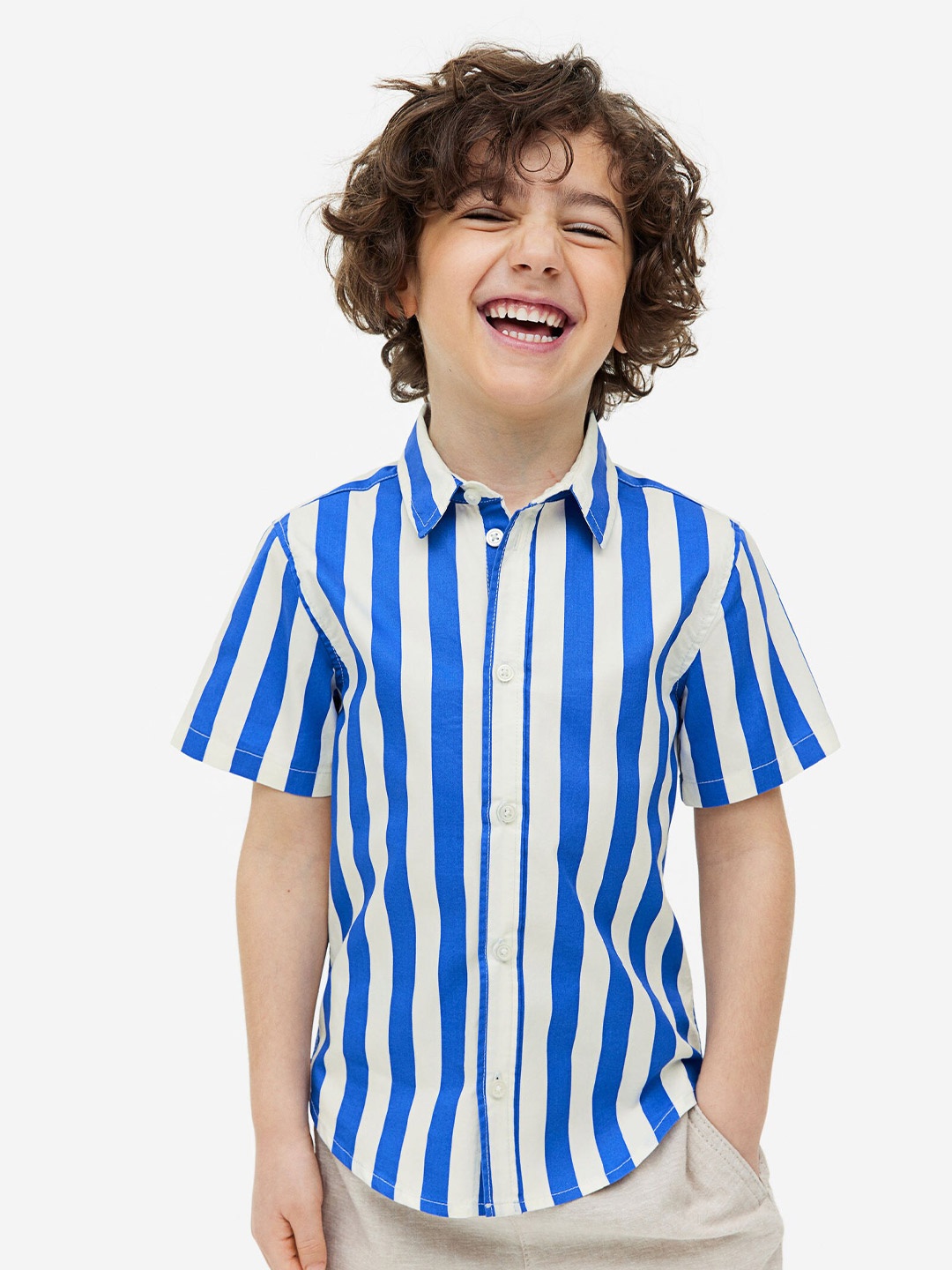 

H&M Boys Short-Sleeved Cotton Shirt, Blue