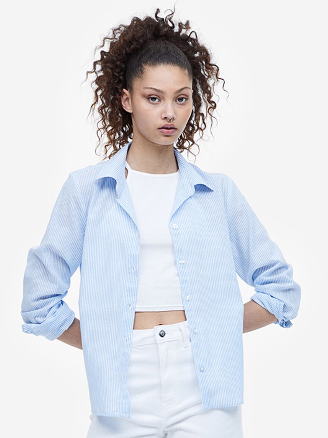 

H&M Women Cotton Shirt, Blue