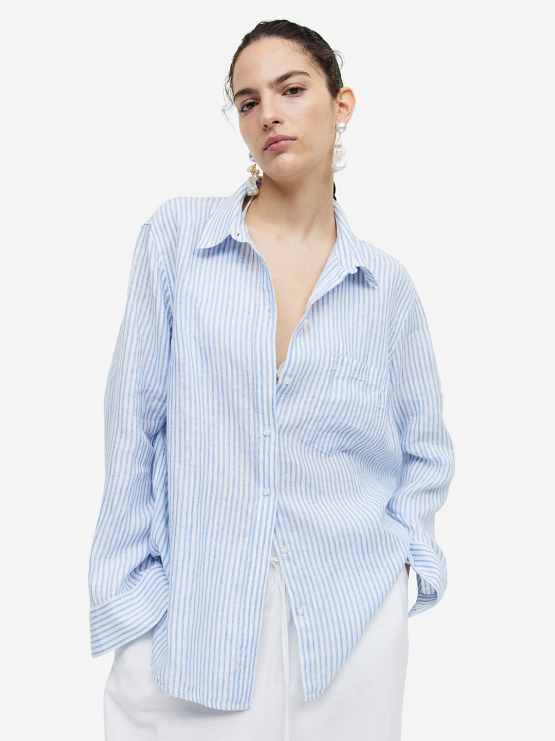

H&M Women Linen Shirt, Blue