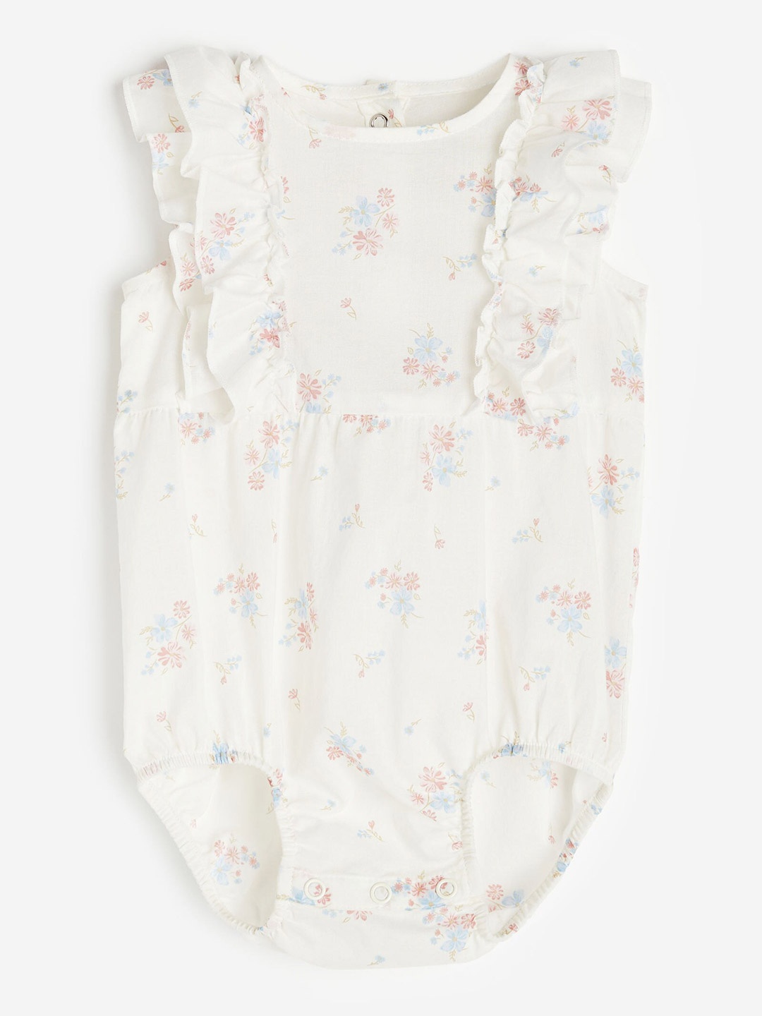 

H&M Girls Pure Cotton Flounce-Trimmed Romper Suit, White