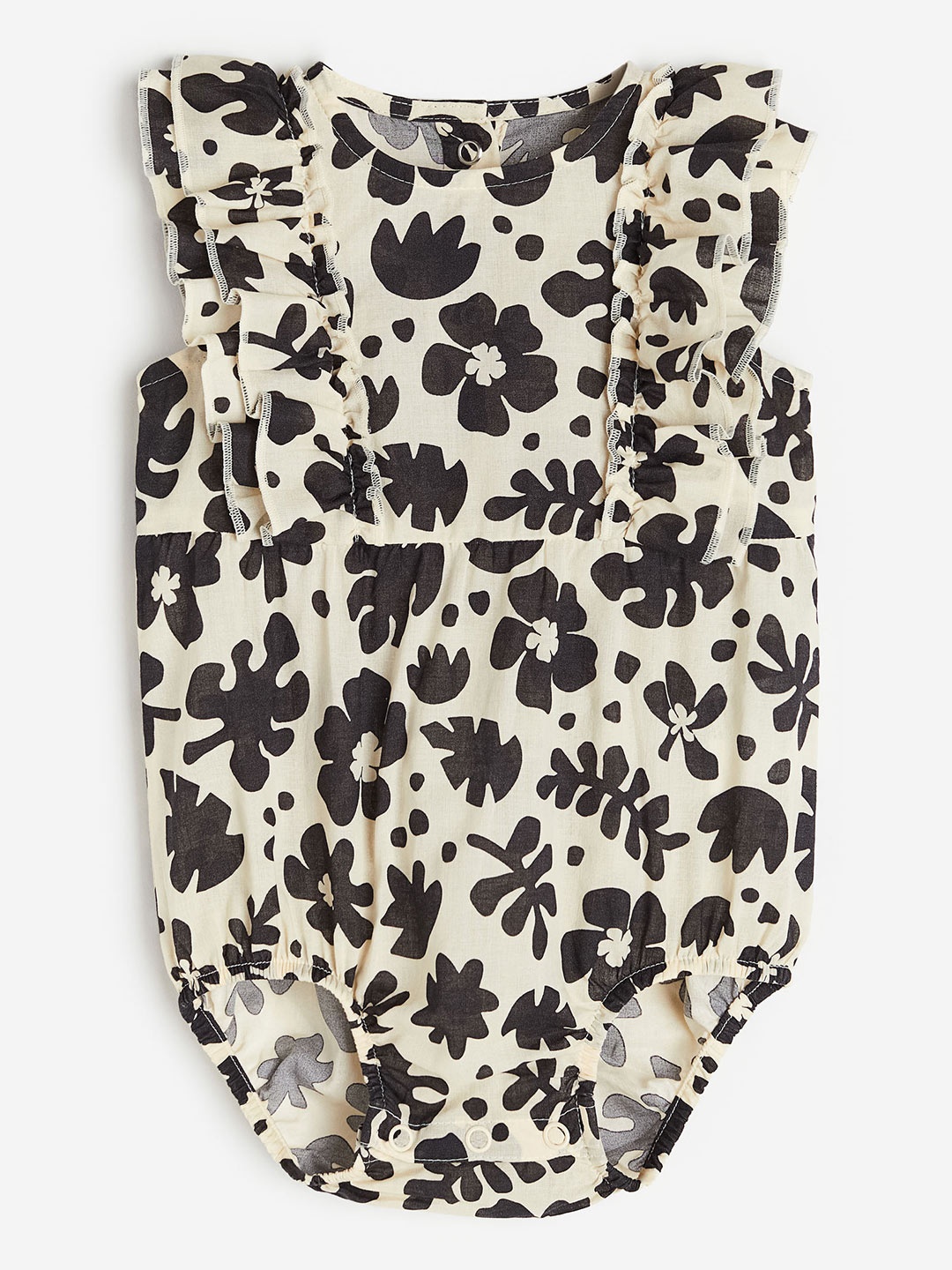 

H&M Girls Pure Cotton Flounce-Trimmed Romper Suit, Beige
