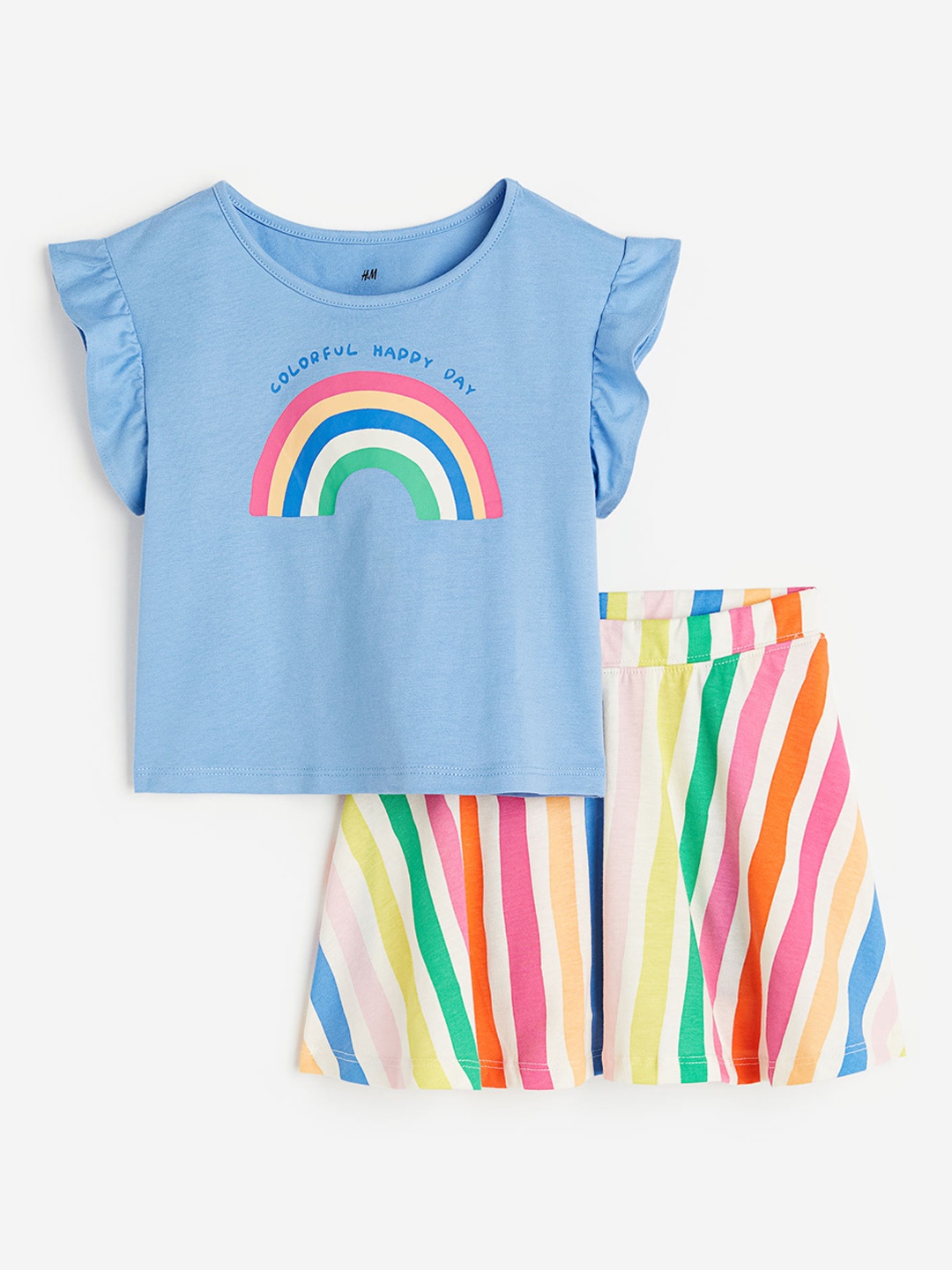 

H&M Girls 2-Piece Pure Cotton Top & Skorts Set, Blue