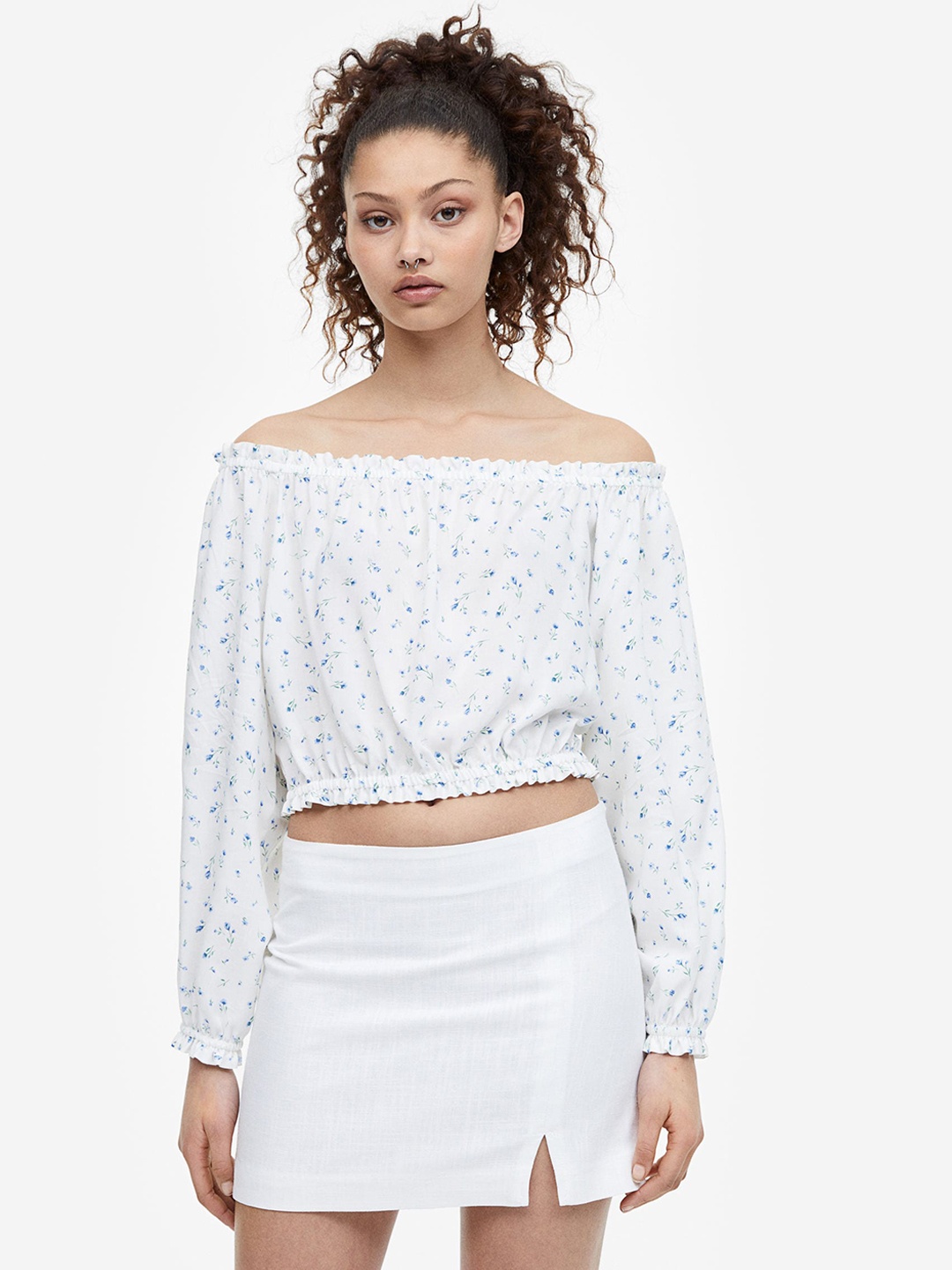 

H&M Linen-Blend Mini Skirt, White