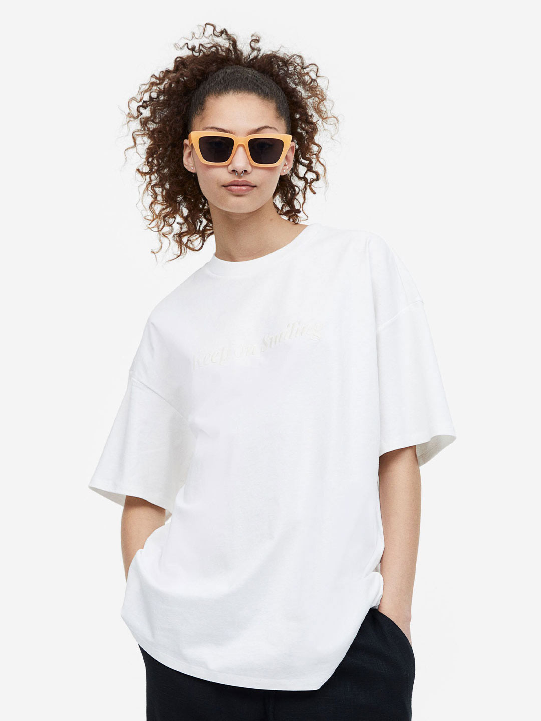 

H&M Women Oversized Motif-Detail T-Shirt, White