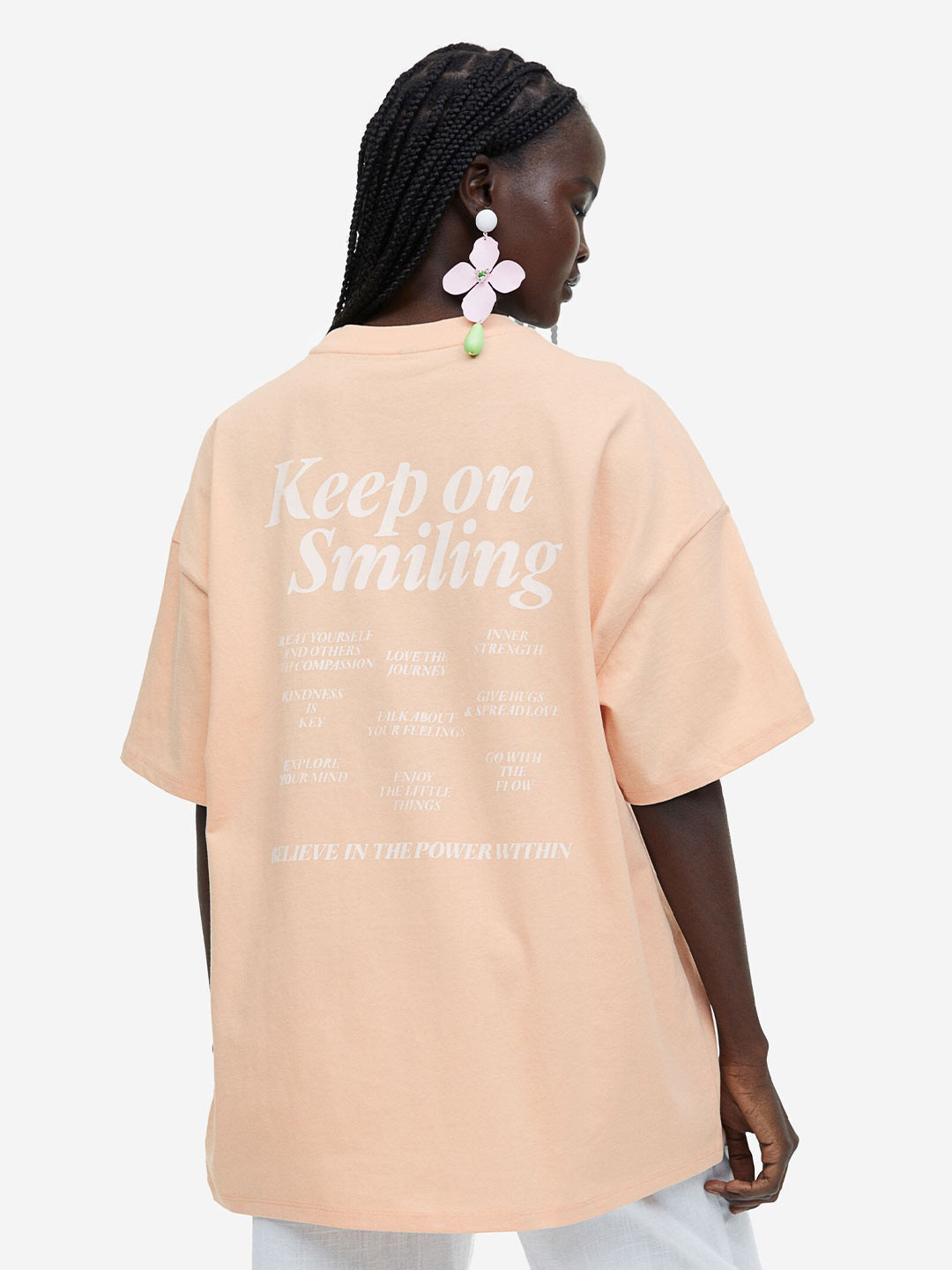 

H&M Women Oversized Motif-Detail T-shirt, Peach