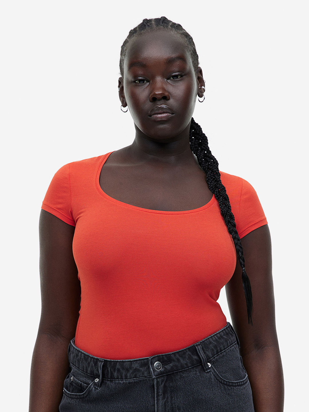 

H&M Women Plus Size Scoop-Neck T-Shirt, Orange