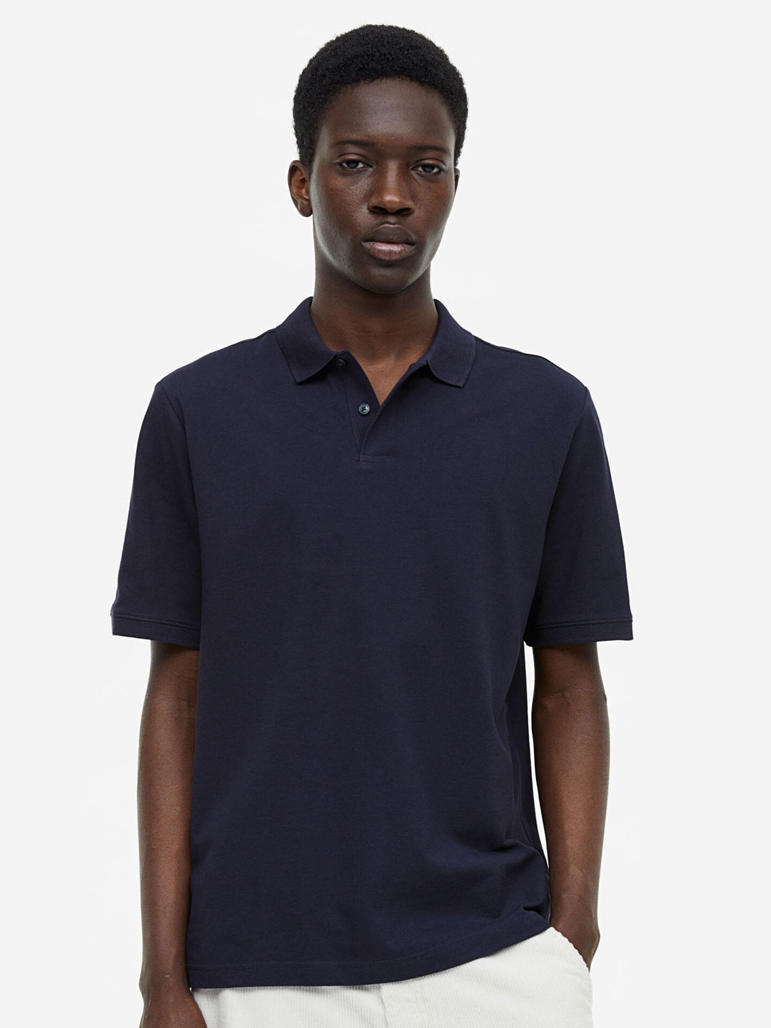 

H&M Men Regular Fit Cotton Polo Shirt, Blue