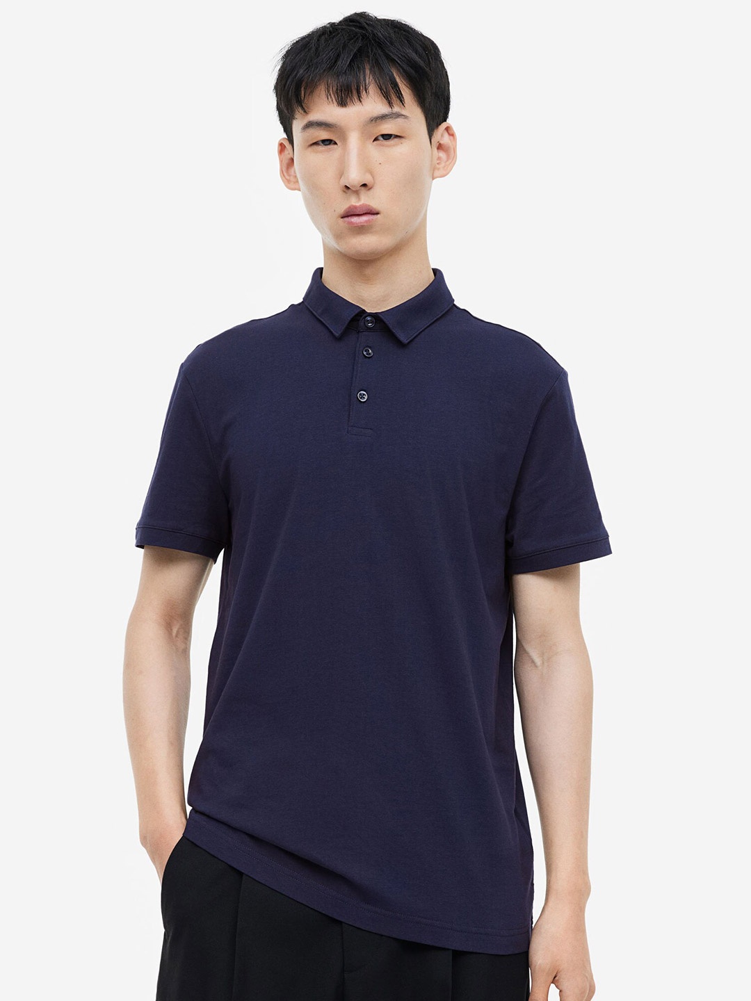 

H&M Men Slim Fit Polo Shirt, Navy blue